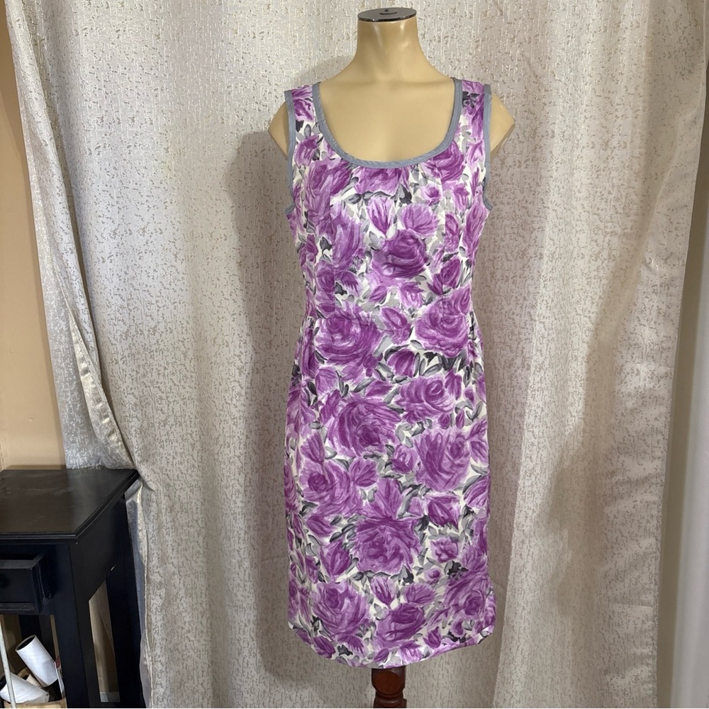 Talbots purple & gray floral sleeveless dress, size 4
